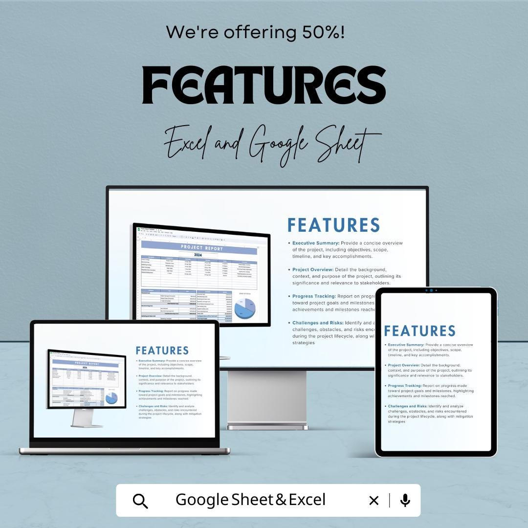 Project Report Format Template | Google Sheets & Excel | Business Report Dashboard | Project Summary Tracker | Instant Download
