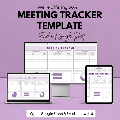 Meeting Tracker Template | Meeting Agenda & Minutes Spreadsheet | Team Meeting Organizer | Meeting Planner Template