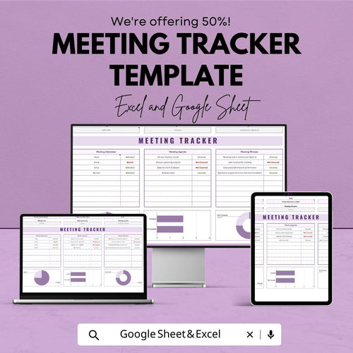 Meeting Tracker Template | Meeting Agenda & Minutes Spreadsheet | Team Meeting Organizer | Meeting Planner Template