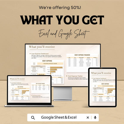 Cost Expense Sheet | Excel & Google Sheets | Monthly Expense Tracker | Customizable Budgeting Tool | Business Financial Planning Template