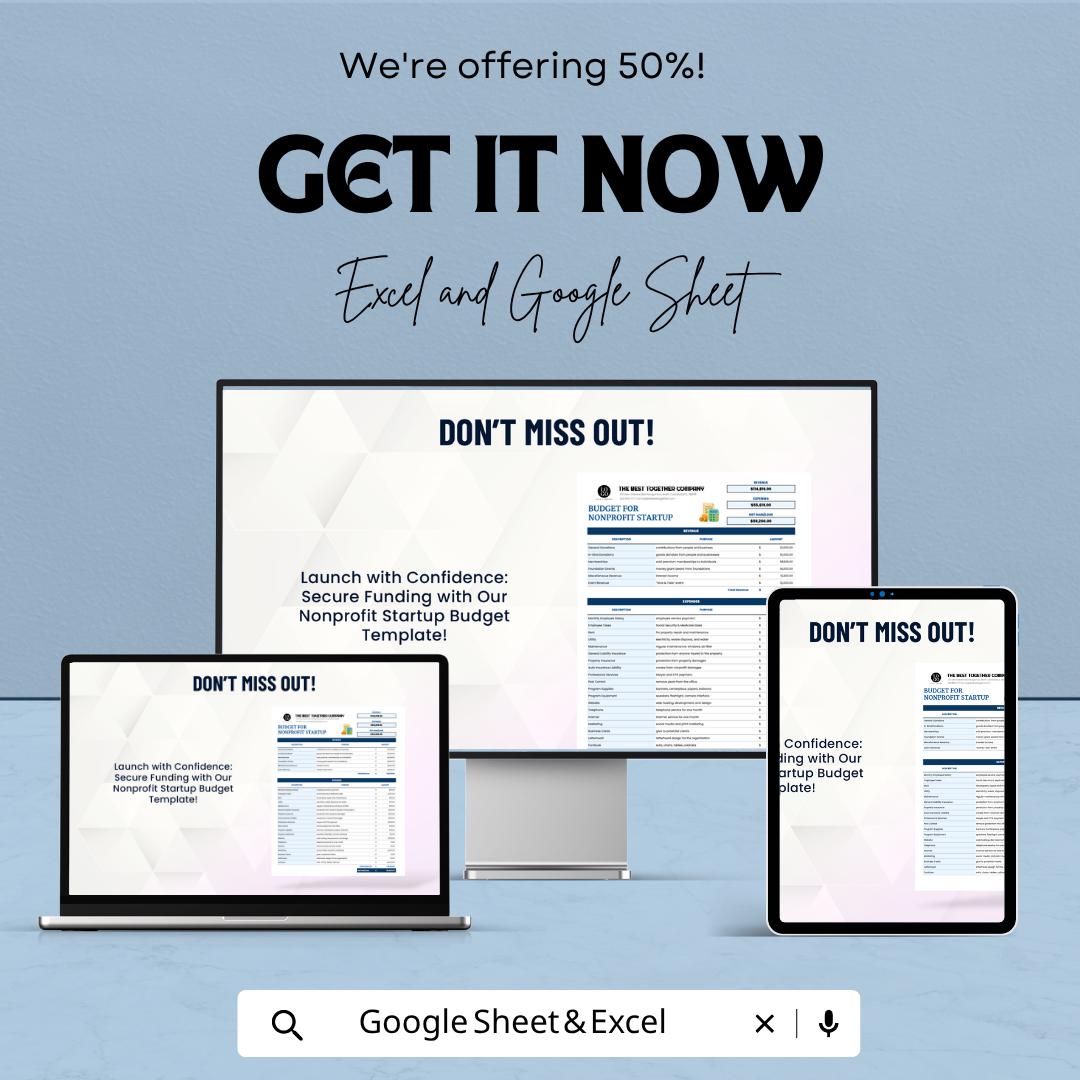 Nonprofit Budget Template | Startup Budget Planner | Charity Budget Spreadsheet | Grant Tracker | Nonprofit Financial Plan