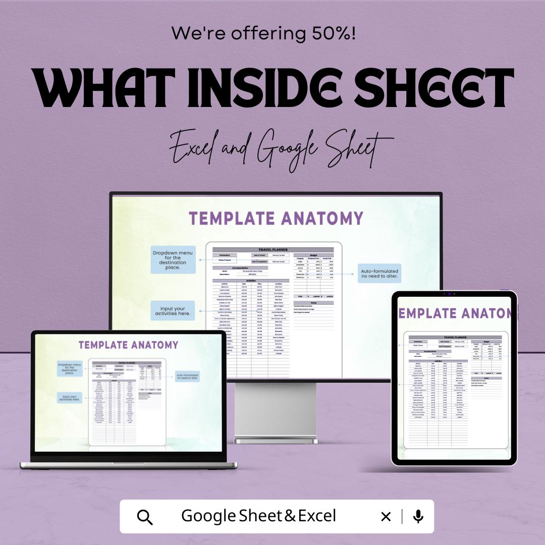 Travel Planner Sheet - Google Sheet Template - Trip Planning, Budgeting, and Itinerary Organizer - Vacation & Adventure Planning Spreadsheet