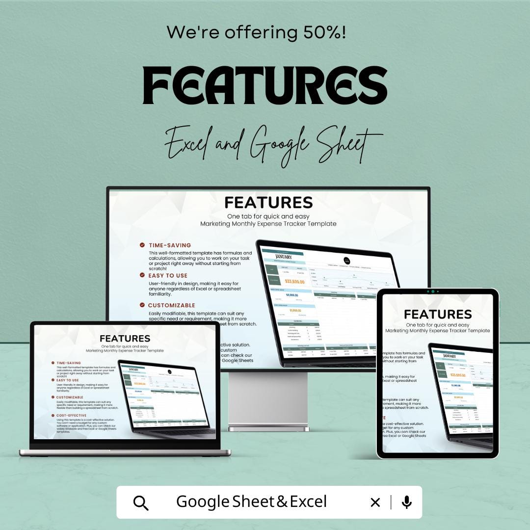 Marketing Monthly Expense Tracker Template | Business Budget Planner | Marketing Cost Tracker | Monthly Expense Spreadsheet