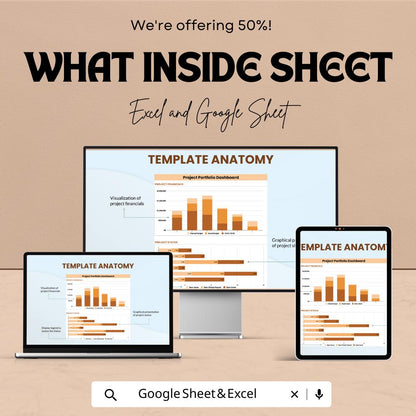 Project Portfolio Dashboard Template Excel and Google Sheets | Project Management Dashboard | Budget & Status Tracking Spreadsheet