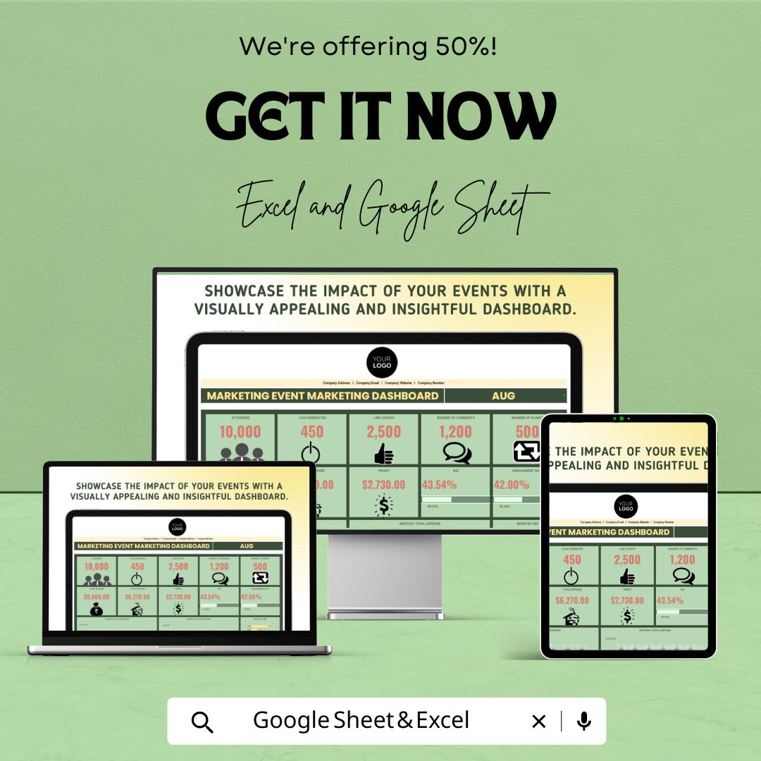 Marketing Event ROI & Metrics Dashboard Template | Event Marketing Tracker | KPI and Analytics Spreadsheet | Event Performance Dashboard