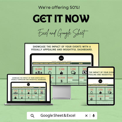 Marketing Event ROI & Metrics Dashboard Template | Event Marketing Tracker | KPI and Analytics Spreadsheet | Event Performance Dashboard