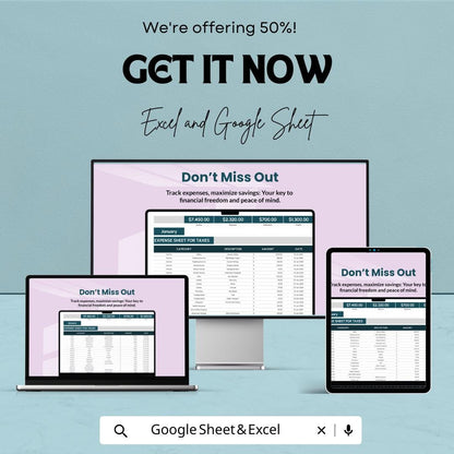 Expense Sheet for Taxes Template | Income & Expense Tracker | Tax Deduction Spreadsheet for Excel and Google Sheets