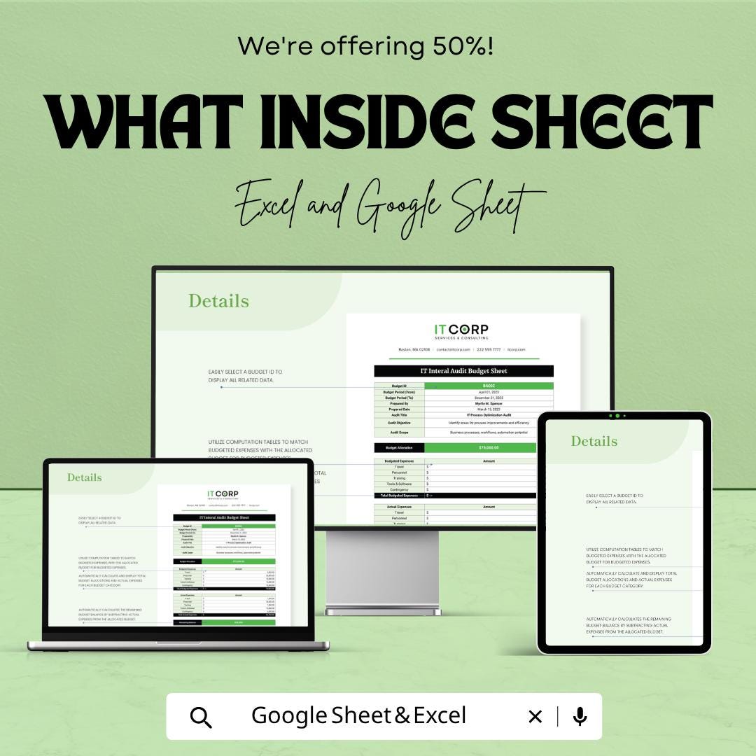 IT Audit Budget Template | Internal Audit Budget Spreadsheet | Audit Planning Excel | IT Audit Tracker | Google Sheets Budget Template