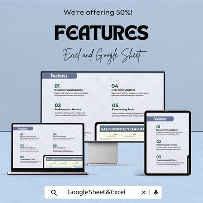 Sales Monthly Lead Dashboard | Sales Metrics Tracker | Conversion Rate & Performance Insights | Yearly Data Analysis | Marketing Template