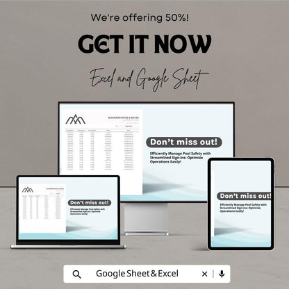 Pool Sign In Sheet | Excel and Google Sheet Template for Hotels and Resorts | Track Visitor Details, Time-in & Time-out | Easy to Customize