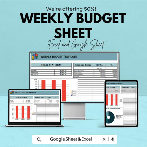 Weekly Budget Sheet | Editable Budget Planner Template | Google Sheet & Excel | Expense Tracker | Financial Planner | Money Tracker