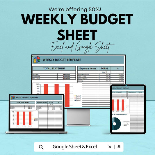 Weekly Budget Sheet | Editable Budget Planner Template | Google Sheet & Excel | Expense Tracker | Financial Planner | Money Tracker