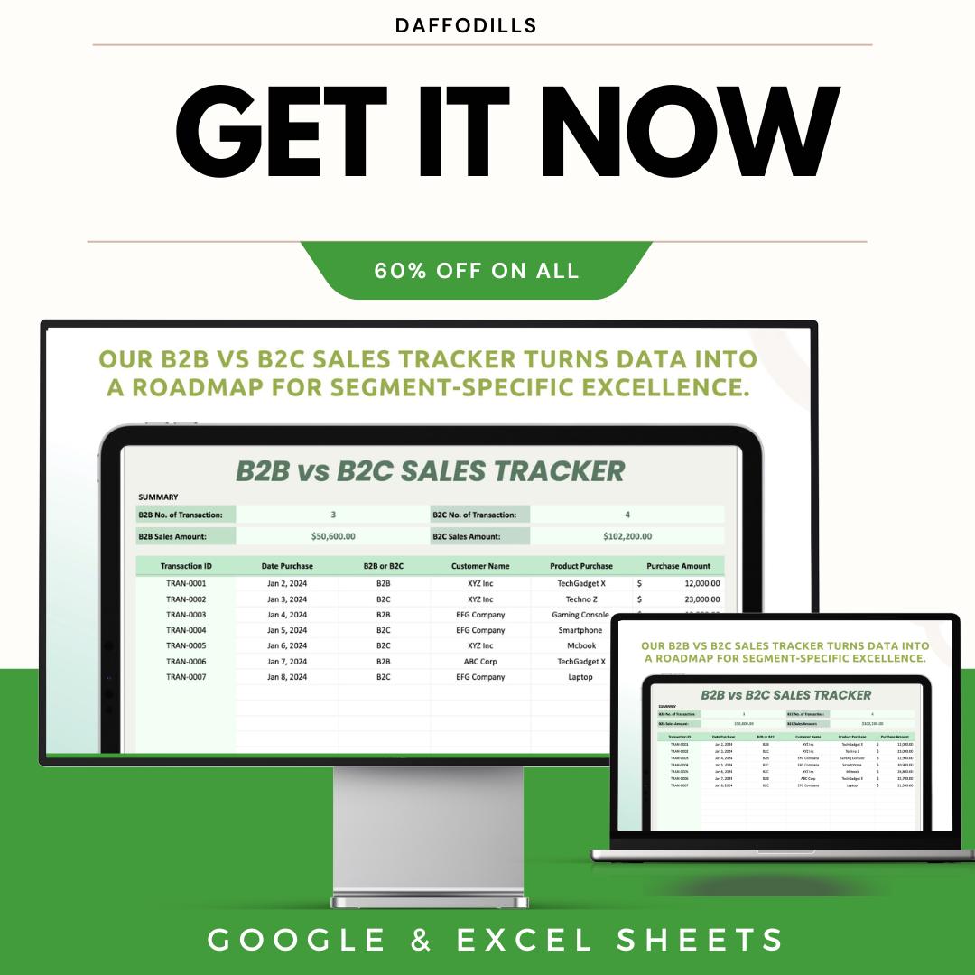 B2B vs B2C Sales Tracker Template, Sales Comparison Spreadsheet, Business Revenue Tracker, Google Sheets Excel