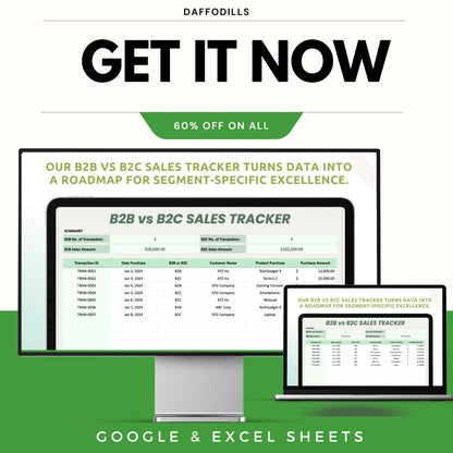 B2B vs B2C Sales Tracker Template, Sales Comparison Spreadsheet, Business Revenue Tracker, Google Sheets Excel