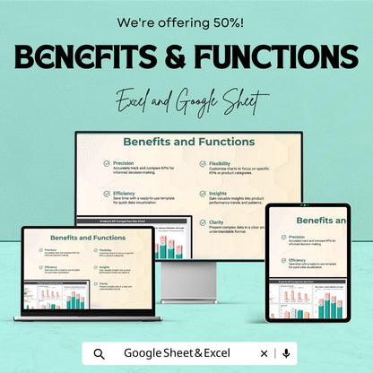 Products KPI Comparison Bar Chart Sheet | Excel & Google Sheets | Data Dashboard | Business Metrics | Instant Download