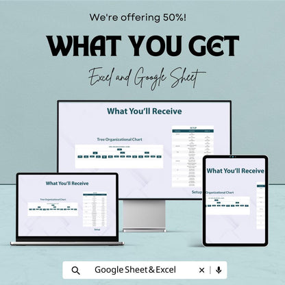 Tree Organizational Chart Sheet - Excel and Google Sheet Template | 50% Off | Customizable & Easy-to-Use