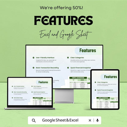 Simple Accounting Sheet | Income & Expense Tracker | Google Sheets and Excel Template | Personal Finance Log | Printable Budget Spreadsheet