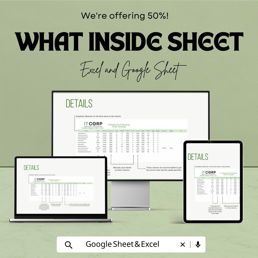IT Mutual Fund Tracker Excel Template | Investment Portfolio Tracker | Mutual Fund Spreadsheet | Investment Tracking Sheet