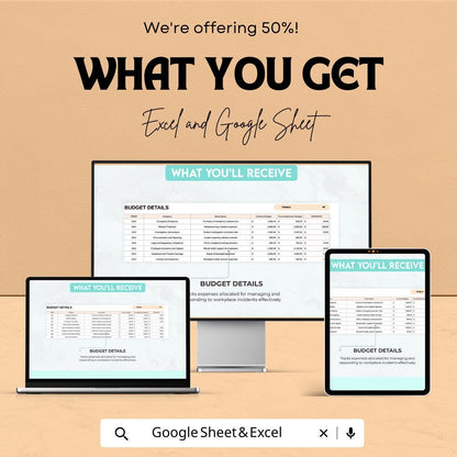 Workplace Incident Response Budget Tracker | Excel and Google Sheets | Incident Expense Log | Company Budget Planner Template