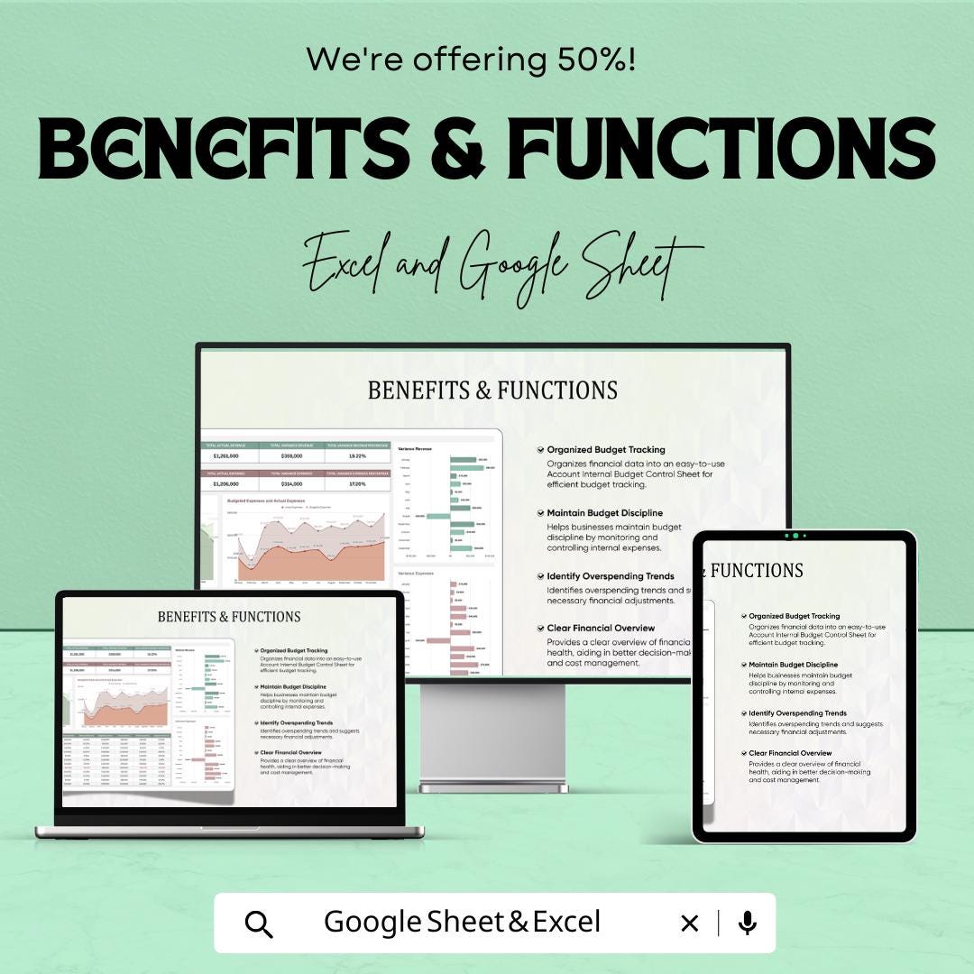Account Internal Budget Control Sheet Template | Business Finance Tracker | Budget Planner | Expense & Revenue Dashboard