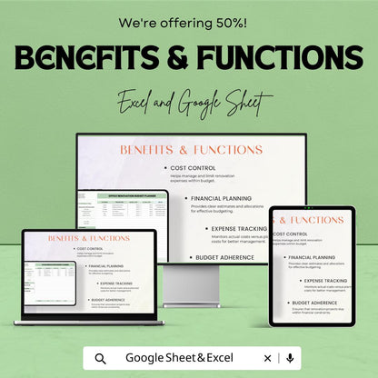 Administration Office Renovation Budget Planner Template | Office Remodel Budget Spreadsheet | Excel & Google Sheets