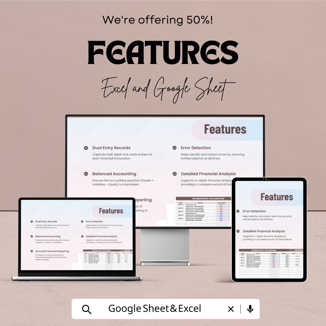 Double Entry Accounting Template | Ledger & Journal System | Debit Credit Tracker | Bookkeeping Spreadsheet