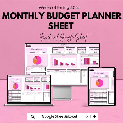 Monthly Budget Planner Sheet | Expense Tracker Template | Excel & Google Sheets | Financial Planning Tracker | Budget Spreadsheet for 2023