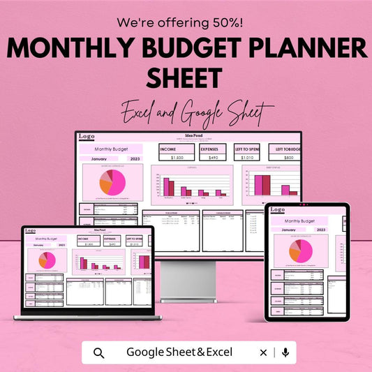 Monthly Budget Planner Sheet | Expense Tracker Template | Excel & Google Sheets | Financial Planning Tracker | Budget Spreadsheet for 2023