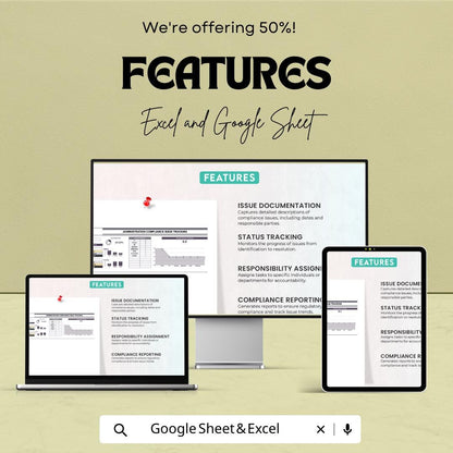 Administration Compliance Issue Tracking Template | Excel & Google Sheets | Compliance Tracker | Issue Log Spreadsheet | Audit Management