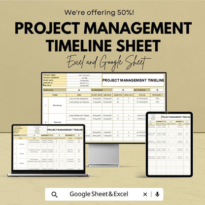 Project Management Timeline Sheet | Excel & Google Sheets Template for Efficient Project Planning and Tracking | Task and Milestone Tracker