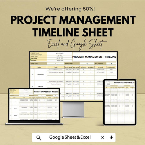 Project Management Timeline Sheet | Excel & Google Sheets Template for Efficient Project Planning and Tracking | Task and Milestone Tracker