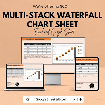 Multi-Stack Waterfall Chart Sheet for Excel & Google Sheets - 50% Off - Visualize Project Progress