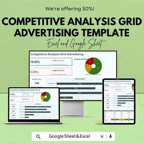 Competitive Analysis Grid Advertising Template | Competitor Comparison Tool | Market Research Spreadsheet