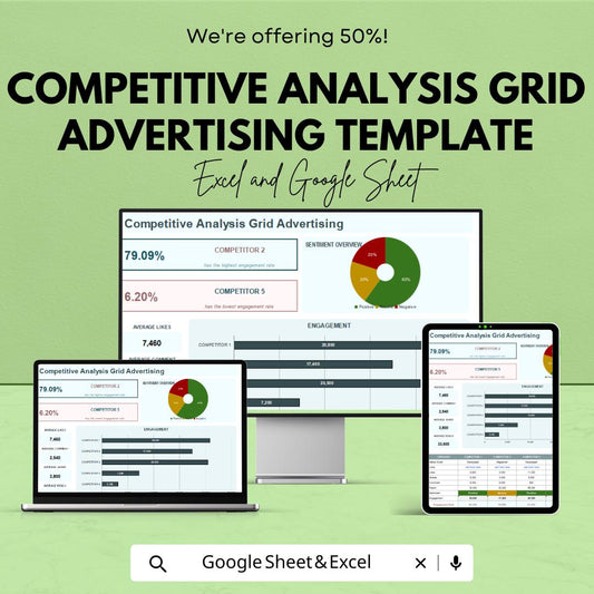 Competitive Analysis Grid Advertising Template | Competitor Comparison Tool | Market Research Spreadsheet