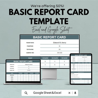 Basic Report Card Template | Editable Grade Report | Student Progress Tracker | Printable & Digital | Report Card