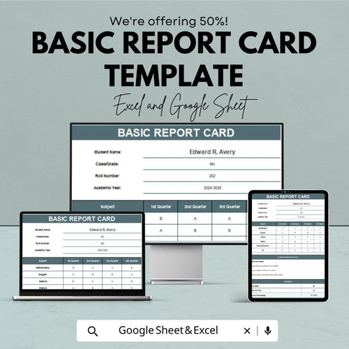 Basic Report Card Template | Editable Grade Report | Student Progress Tracker | Printable & Digital | Report Card