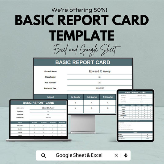 Basic Report Card Template | Editable Grade Report | Student Progress Tracker | Printable & Digital | Report Card