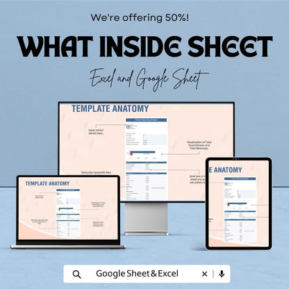 School Operating Budget Template | School Finance Tracker | Education Budget Spreadsheet | Annual School Expense Planner