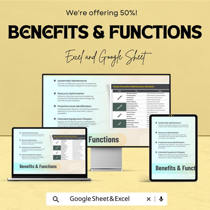 Yearly Preventive Maintenance Schedule | Excel & Google Sheets Template | Equipment Maintenance Log | Printable Planner