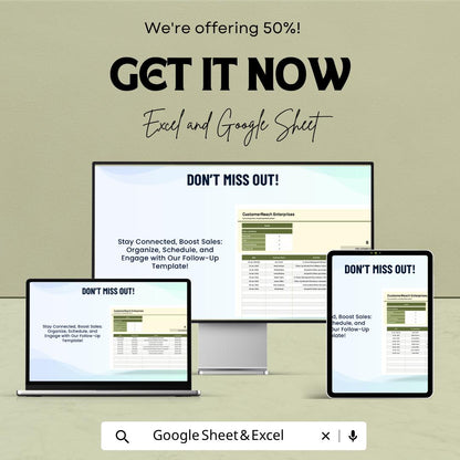 Sales Customer Follow Up Schedule Template | CRM Follow Up Tracker | Sales Pipeline Spreadsheet | Client Follow Up Sheet