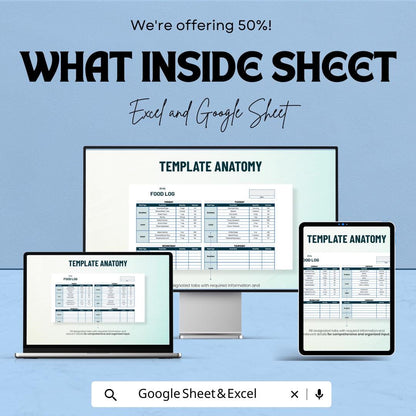 Weekly Food Log Sheet | Google Sheet and Excel | Meal Tracker | Calorie & Nutrition Journal | Weight Loss Planner | Diet Tracking Template