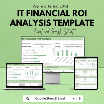 IT Financial Analysis Template | Excel & Google Sheets Roi Calculator | IT Investment Return Tracker | Business ROI Analysis Spreadsheet
