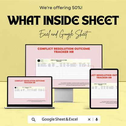 Conflict Resolution Outcome Tracker HR Template | Excel and Google Sheets HR Case Log | Employee Incident & Dispute Tracking Spreadsheet