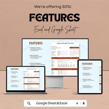 Employee Bi Weekly Timesheet Template, Payroll Tracker, Work Hours Log, Biweekly Time Tracker