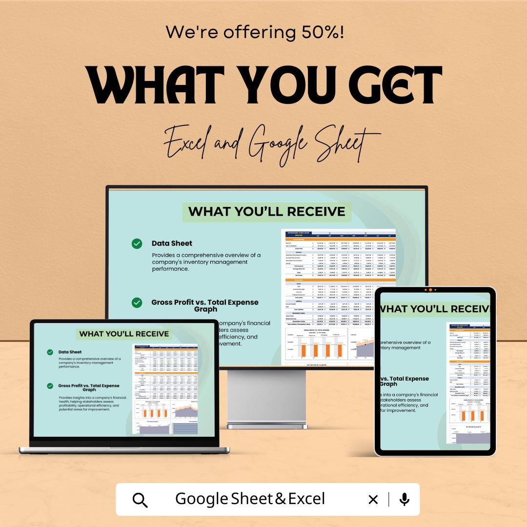 Inventory Turnover Analysis Template | Excel & Google Sheets | Inventory Management Spreadsheet | Business Finance Dashboard