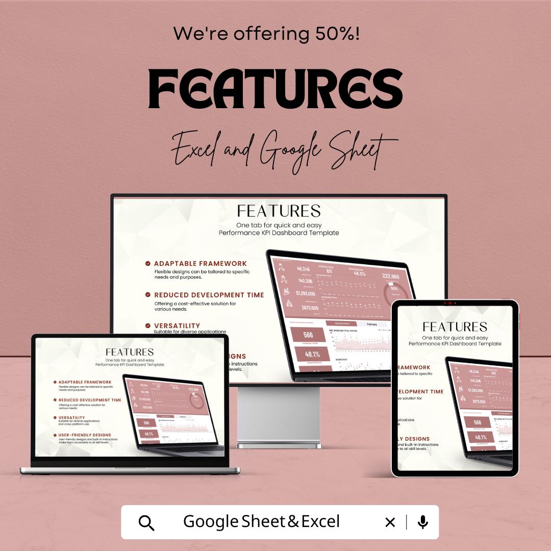 Performance KPI Dashboard | Excel & Google Sheets Dashboard Template | KPI Tracker | Business Analytics Report | Editable Dashboard