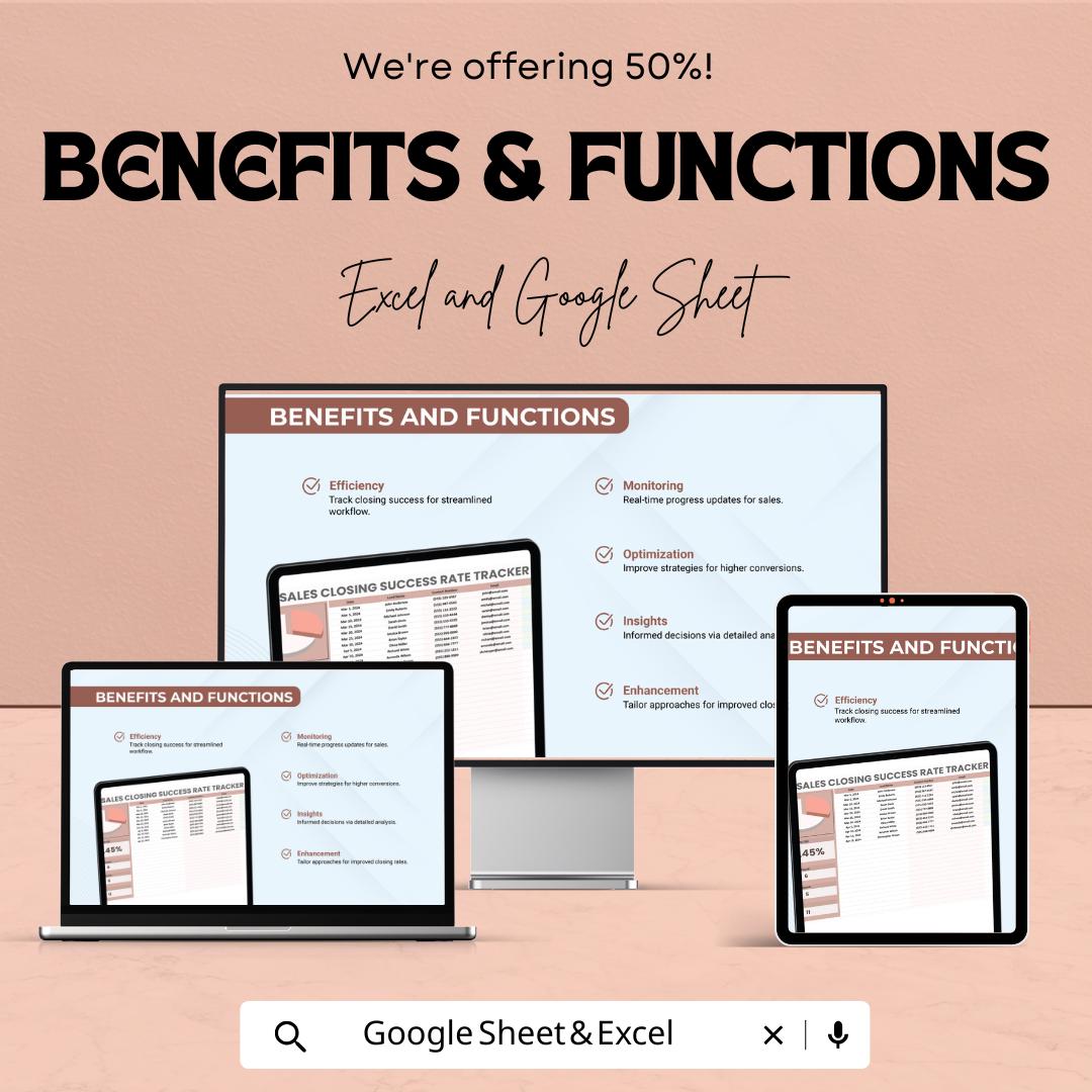 Sales Closing Success Rate Tracker Sheet - Excel & Google Sheets Template | Sales Performance Tracker | Close Rate Monitor for 2024
