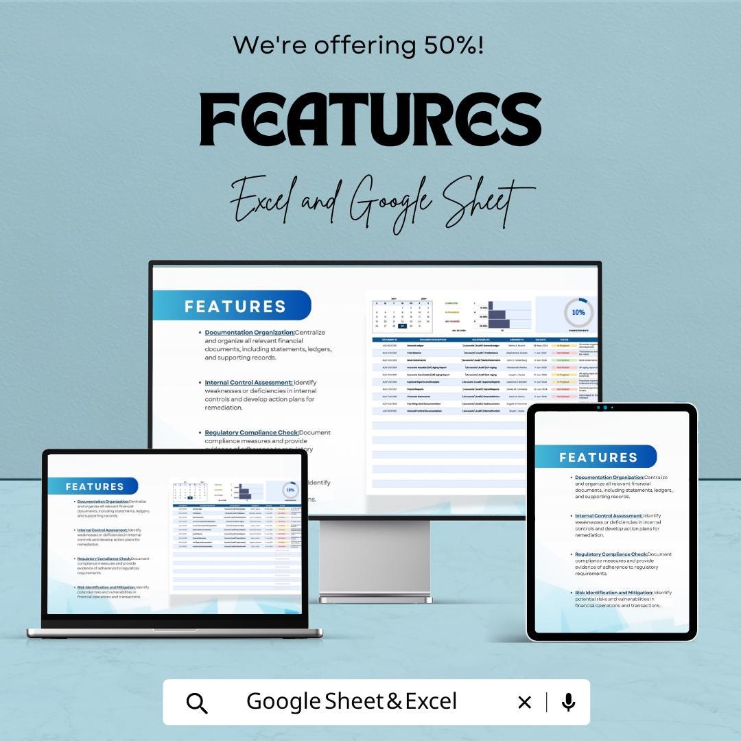 Accounts Audit Preparation Template | Audit Checklist | Financial Audit Tracker | Internal Audit Planner Spreadsheet