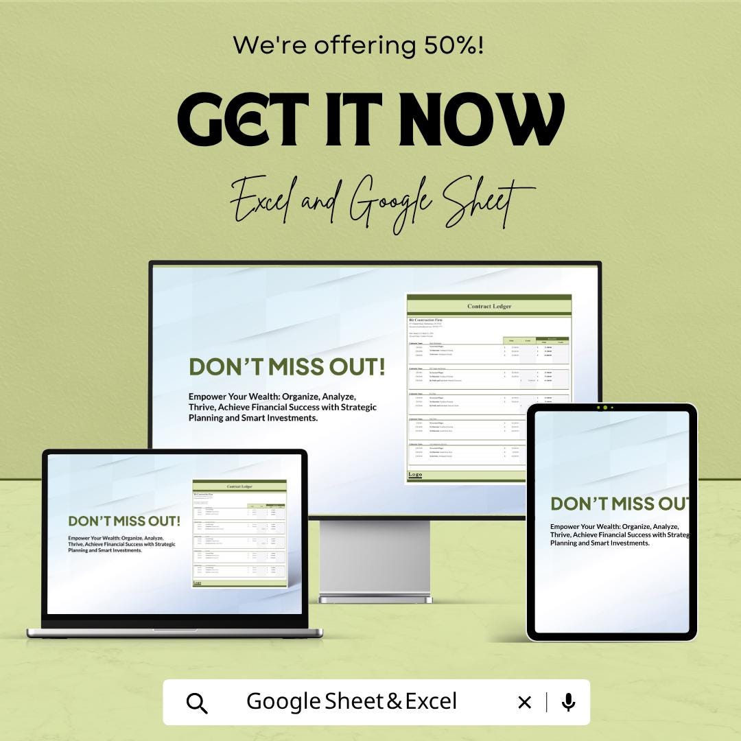 Contract Ledger Template | Excel Contract Accounting Spreadsheet | Google Sheets Financial Tracker | Contractor Payment Ledger |