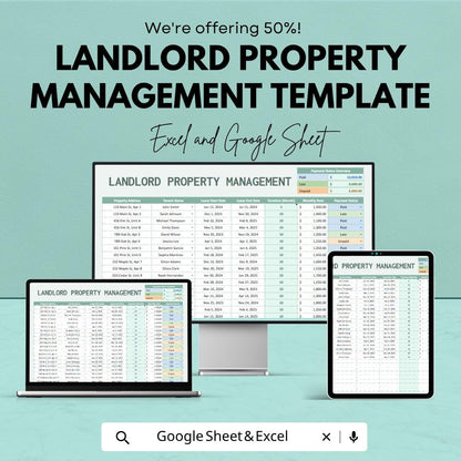 Landlord Property Management Template Excel Google Sheets | Rental Property Tracker | Tenant Management Spreadsheet | Rent Tracker |